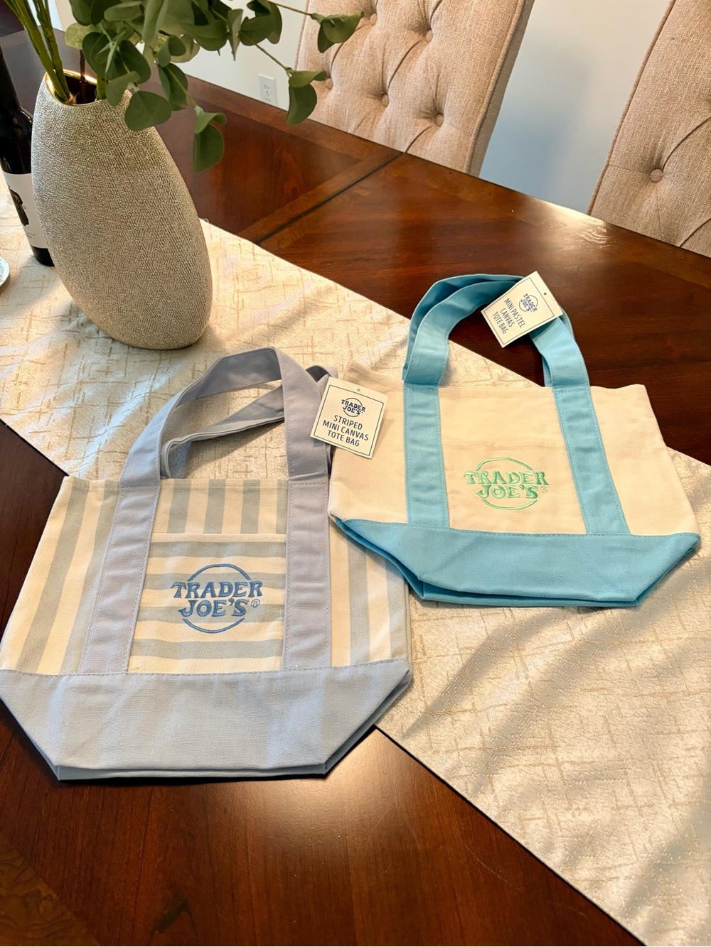 Trader Joe’s Mini Tote Bag Pink 2025 & 2026 Stripe Mini Canvas Tote Bag Set NEW